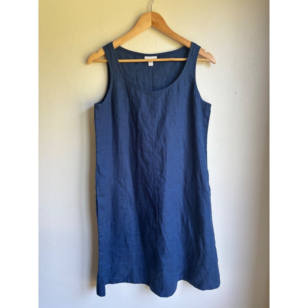 J.Jill Love Linen Blue Shift Dress Sleeveless Pockets Petite S RN97641